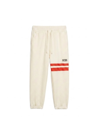 Gcds pantalone tuta kids/junior in cotone bianco con bande rosse