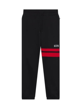Gcds pantalone tuta kids/junior in cotone nero con bande rosse