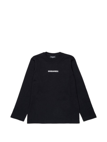 Dsquared t-shirt kids/junior manica lunga in cotone nero  con logo