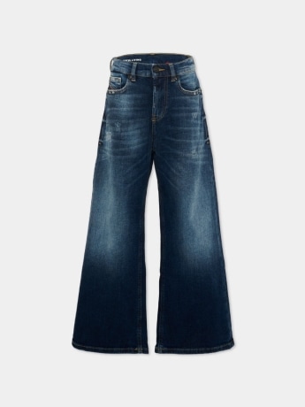 Diesel jeans kids/junior a gamba larga in denim blu scuro sabbiato