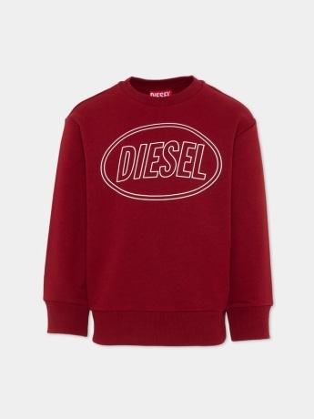 Diesel felpa kids/junior girocollo in cotone bordeaux con logo oval d