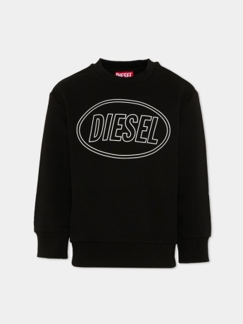 Diesel felpa kids/junior girocollo in cotone nero con logo oval d