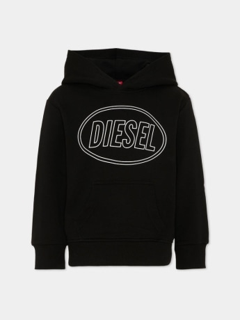 Diesel felpa con cappuccio kids/junior in cotone nero con logo oval d