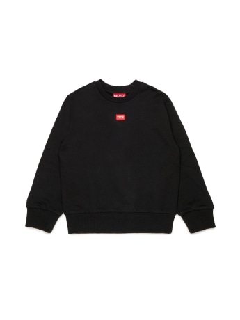 Diesel felpa girocollo kids/junior in cotone nero con patch logo