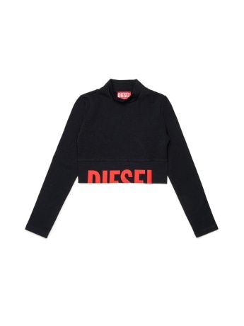Diesel t-shirt kids/junior cropped a maniche lunghe nera con logo