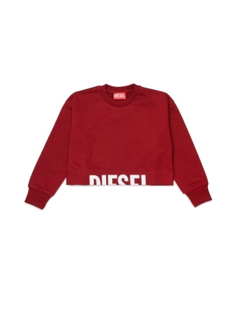 Diesel felpa girocollo kids/junior cropped in cotone bordeaux con logo