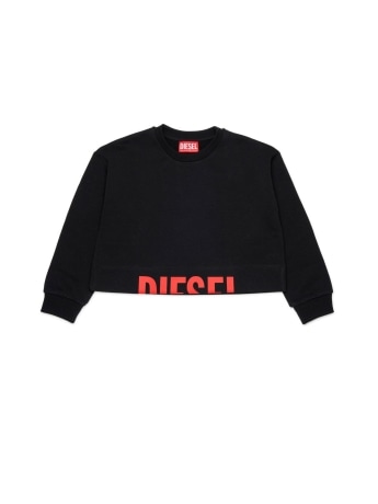 Diesel felpa girocollo kids/junior cropped in cotone nero con logo