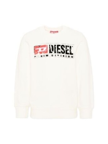 Diesel felpa girocollo kids/junior in cotone bianco con classic logo