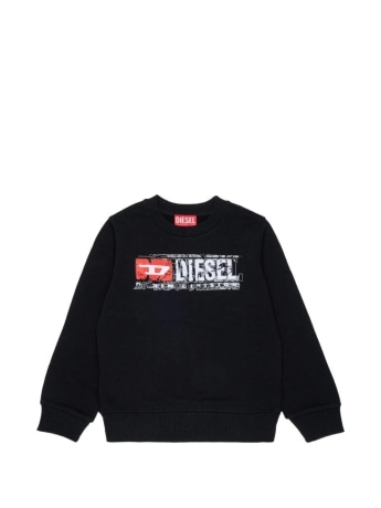 Diesel felpa girocollo kids/junior in cotone nero con classic logo