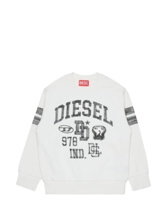 Diesel felpa girocollo kids/junior in cotone bianco con multi logo