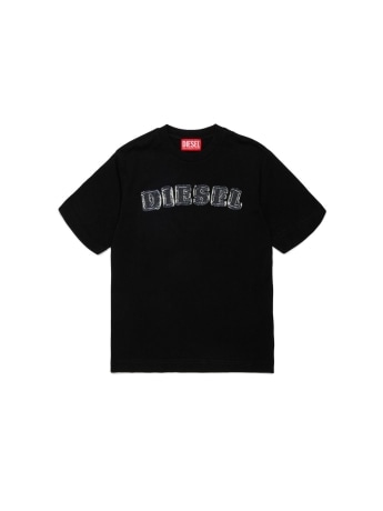Diesel t-shirt kids/junior in cotone nero con logo patch in denim