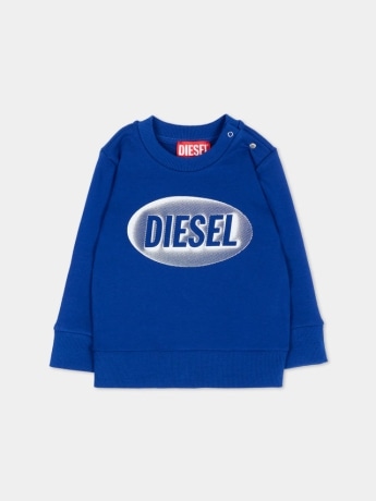 Diesel felpa infant in cotone azzurro con logo oval d
