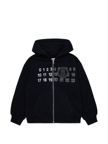 Mm6 Maison Margiela felpa junior full zip con cappuccio in cotone nero con logo