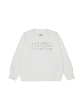 Mm6 Maison Margiela felpa giocollo junior in cotone bianco con logo
