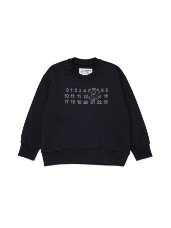 Mm6 Maison Margiela felpa giocollo junior in cotone nero con logo