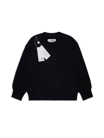 Mm6 Maison Margiela felpa girocollo junior in cotone nero con stampa etichetta logo