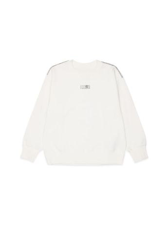 Mm6 Maison Margiela felpa girocollo junior in cotone bianco con patch logo