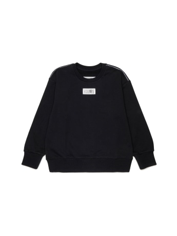 Mm6 Maison Margiela felpa girocollo junior in cotone nero con patch logo
