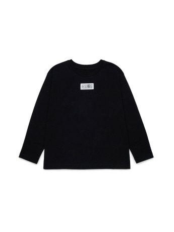 Mm6 Maison Margiela t-shirt junior in cotone nero  manica lunga con patch logo