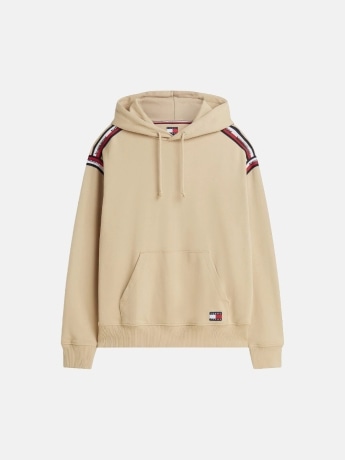Tommy Hilfiger felpa con cappuccio uomo beige con dettagli bianchi e rossi