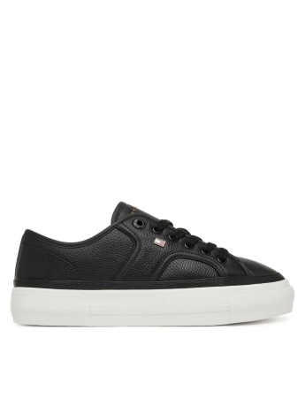Tommy Hilfiger sneakers donna in pelle nera zigrinata con placca logo