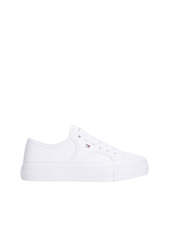 Tommy Hilfiger sneakers donna in pelle bianca zigrinata con placca logo