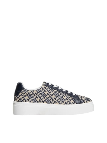 Tommy Hilfiger sneakers donna blu e beige con motivo monogram all over