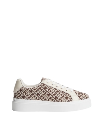 Tommy Hilfiger sneakers donna marrone e beige con motivo monogram all over