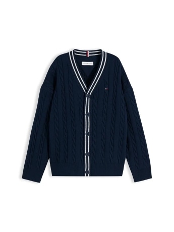 Tommy Hilfiger cardigan infant/kids/junior blu scuro in cotone a coste con micrologo