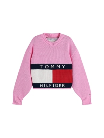 Tommy Hilfiger maglia kids/junior in cotone rosa relaxed fit con maxi bandiera