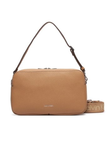 Calvin Klein borsa in ecopelle beige martellata con tracolla logata