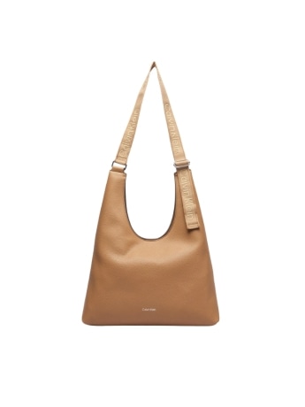 Calvin Klein borsa a spalla in ecopelle beige con manico logato