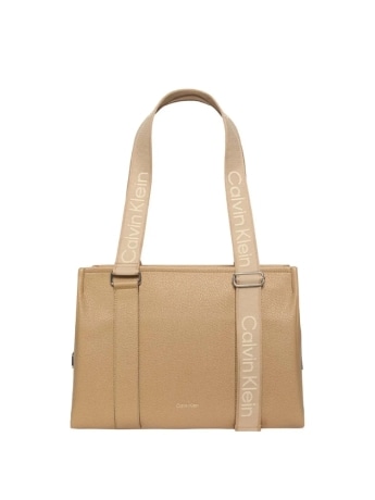 Calvin Klein borsa tote in ecopelle beige martellata con manici logati