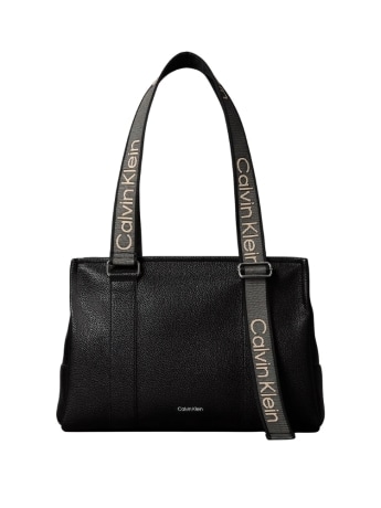 Calvin Klein borsa tote in ecopelle nera martellata con manici logati