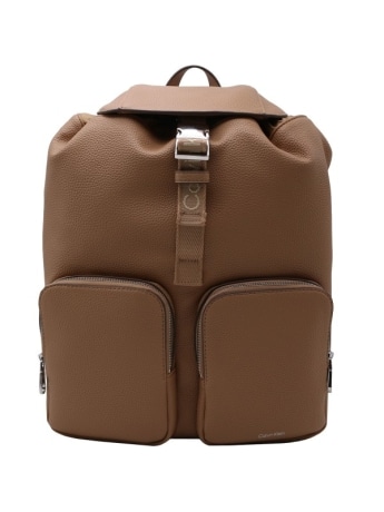 Calvin Klein zaino donna webbing in ecopelle cammello con fibbia logo