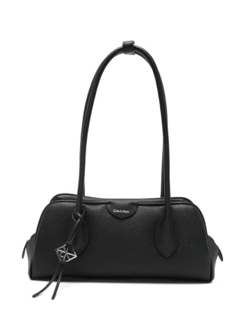 Calvin Klein borsa donna baguette in ecopelle nera con charm logo