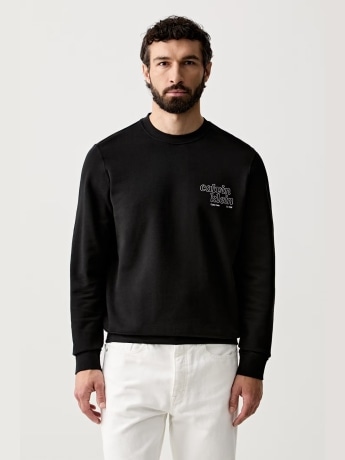 Calvin Klein felpa uomo a girocollo nera in cotone con logo lettering