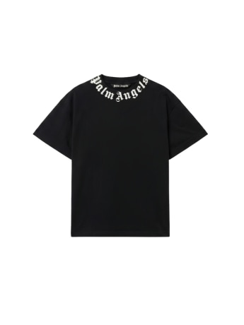 Palm Angels t-shirt uomo in cotone nero con logo sul collo