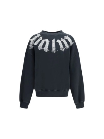 Palm Angels felpa girocollo uomo in cotone nero con macro logo sul collo