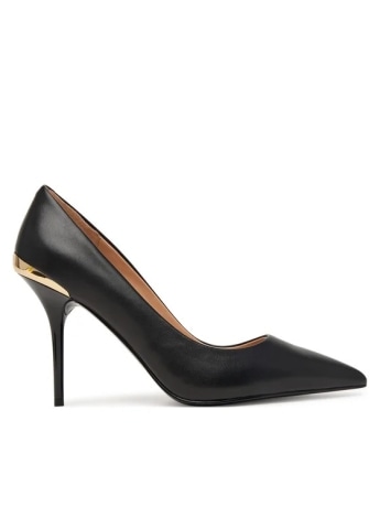 Moschino decolette a spillo in vitello nero con logo sul retro