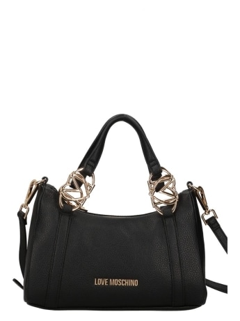 Moschino borsa a mano con tracolla in ecopelle nera con logo