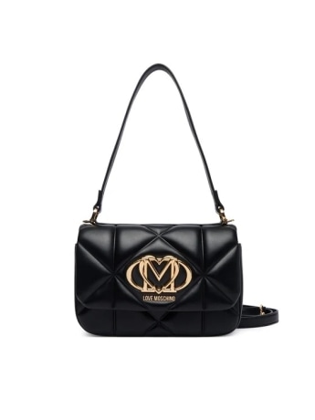 Moschino borsa  a spalla embossed in ecopelle nera con logo