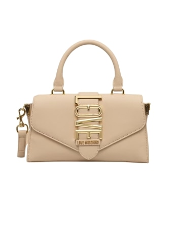 Moschino borsa a mano con tracolla in ecopelle burro con logo love dorato