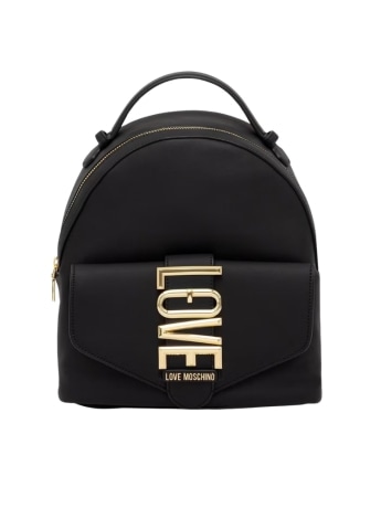 Moschino zaino donna in ecopelle nera con logo love dorato