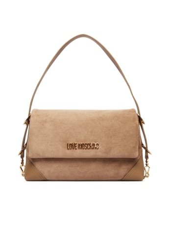 Moschino borsa a spalla effetto suede sabbia con clip magnetica