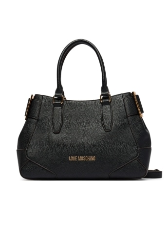 Moschino borsa a mano donna in ecopelle nera martellata con tracolla e fibbie laterali