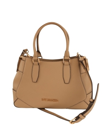Moschino borsa a mano donna in ecopelle sabbia martellata con tracolla e fibbie laterali