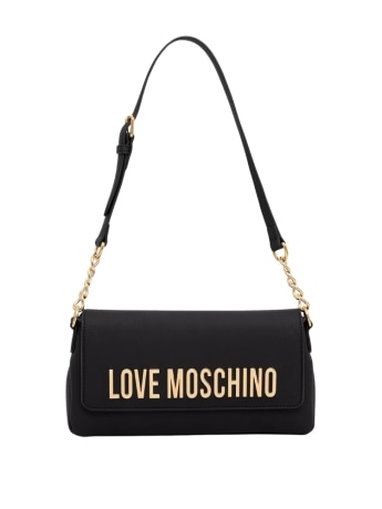 Moschino borsa a tracolla in ecopelle nera liscia con logo dorato