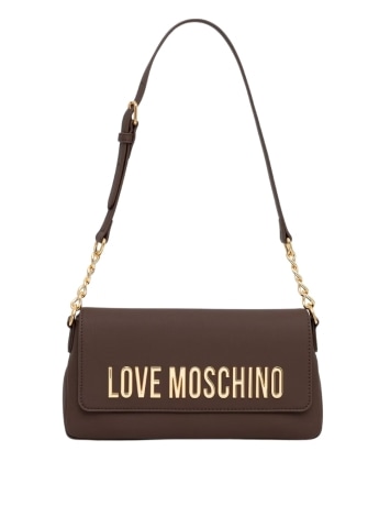 Moschino borsa a tracolla in ecopelle marrone liscia con logo dorato