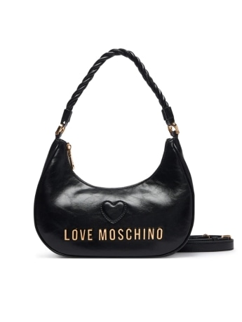 Moschino borsa hobo in pelle nera con logo dorato e tracolla